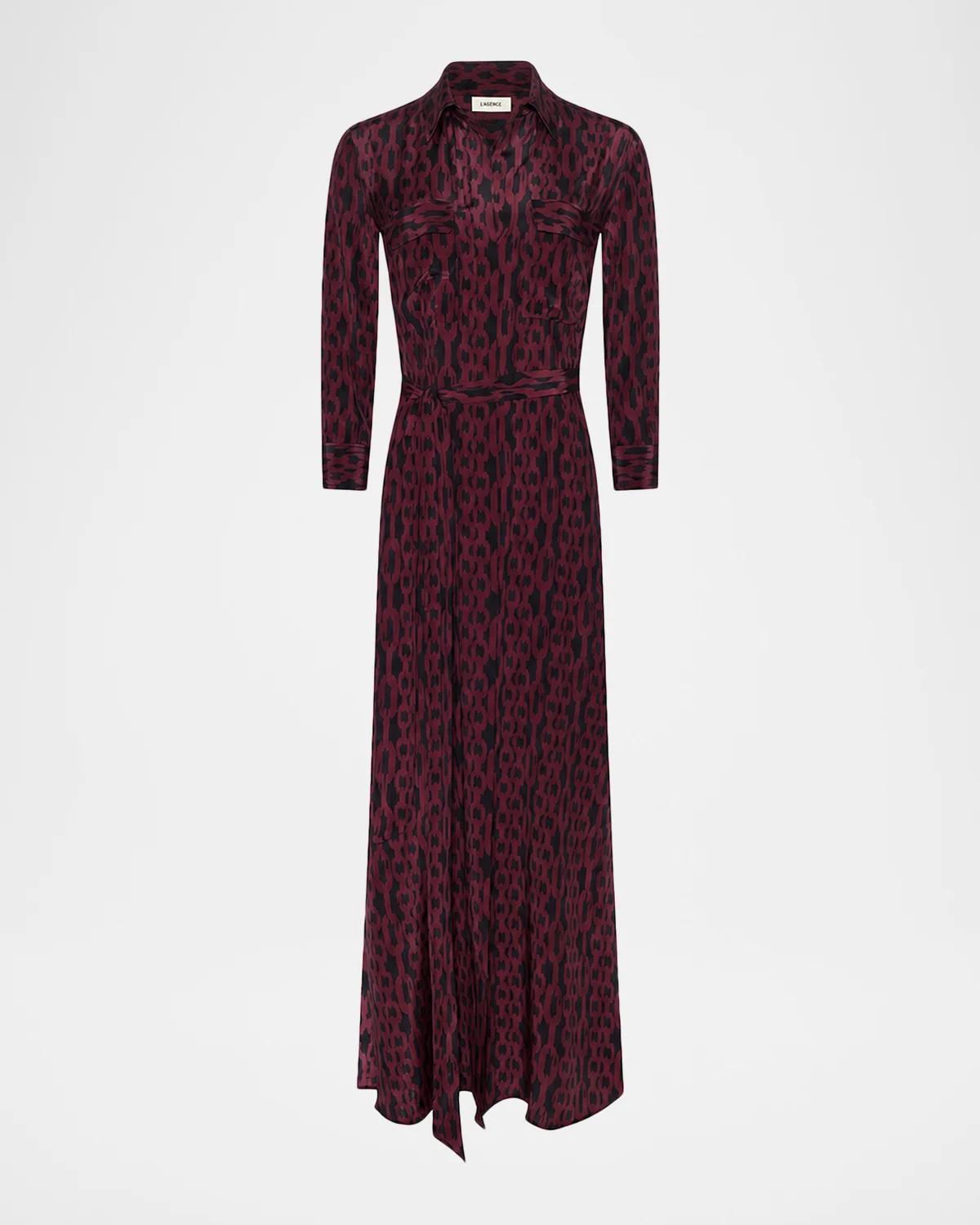 L & apos;AGENCE Cameron Printed Silk Maxi Shirtdress