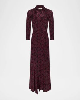 L & apos;AGENCE Cameron Printed Silk Maxi Shirtdress