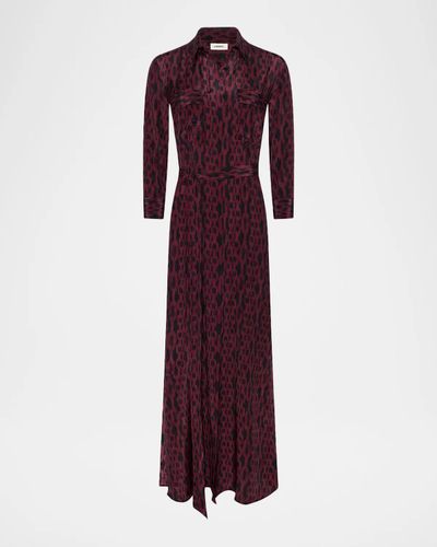 L & apos;AGENCE Cameron Printed Silk Maxi Shirtdress