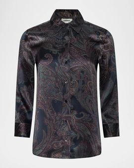 L & apos;AGENCE Dani Paisley Silk 3/4 Sleeve Blouse