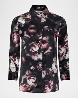 L & apos;AGENCE Dani Three-Quarter-Sleeve Floral Silk Blouse