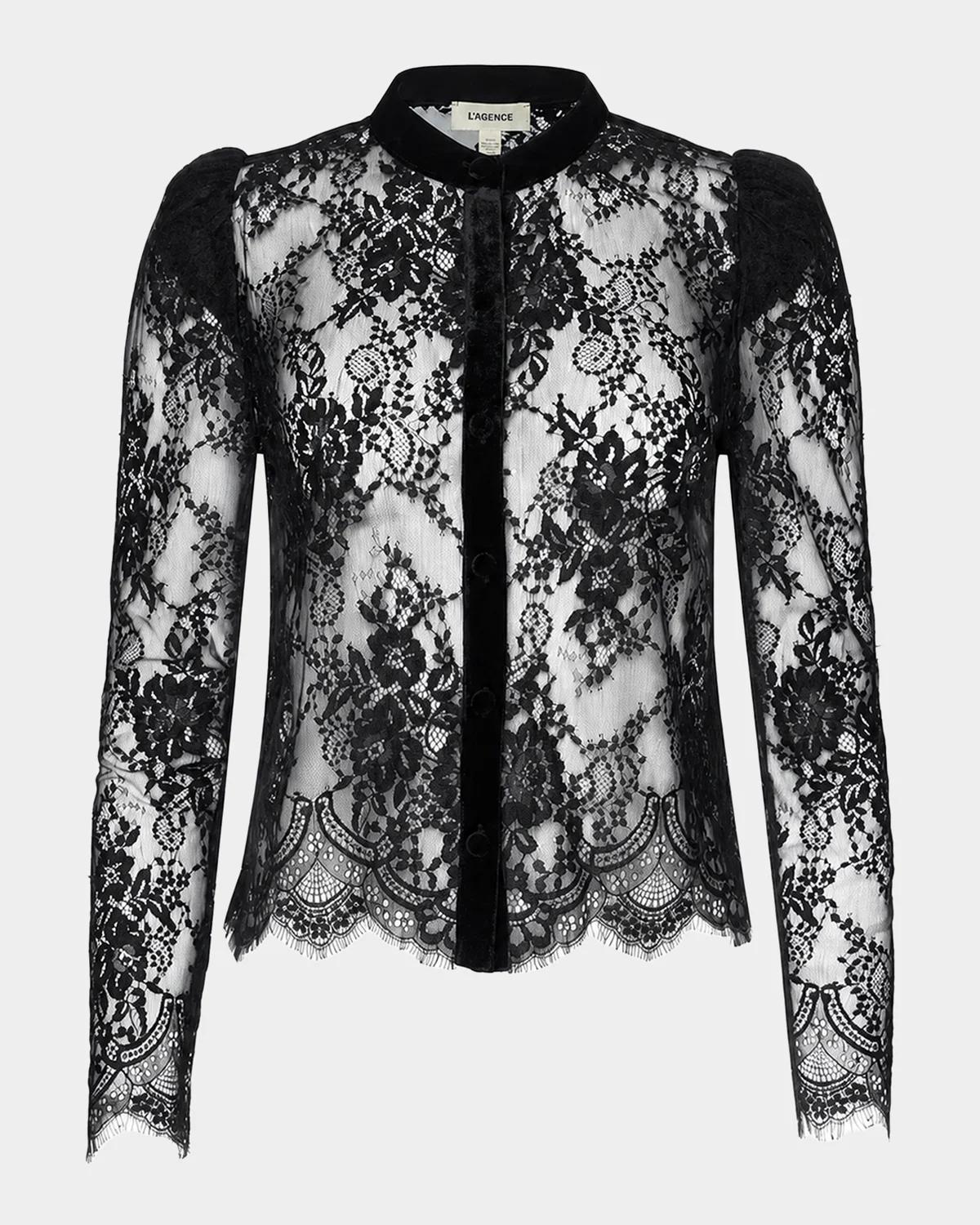L & apos;AGENCE Dorothea Velvet Lace Blouse