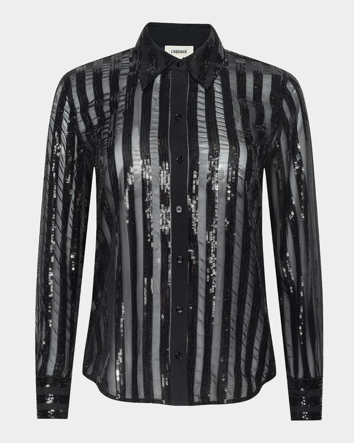 L & apos;AGENCE Dyana Sequin-Embellished Chiffon Blouse