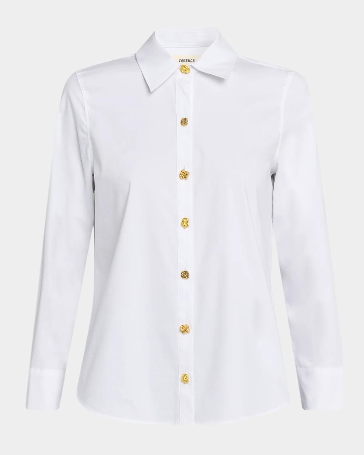 L & apos;AGENCE Ellery Cotton-Blend Button-Front Blouse