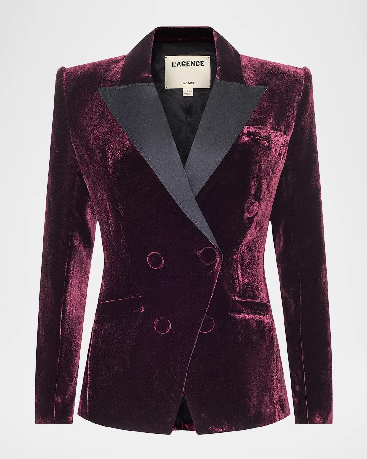L & apos;AGENCE Kyomi Satin-Lapel Velvet Blazer