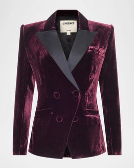 L & apos;AGENCE Kyomi Satin-Lapel Velvet Blazer