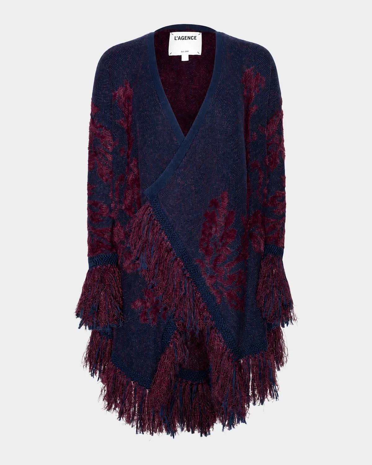 L & apos;AGENCE Naiad Jacquard Fringe-Trim Cardigan