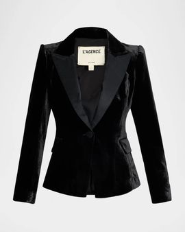L & apos;AGENCE Philippa Strong-Shoulder Tuxedo Blazer