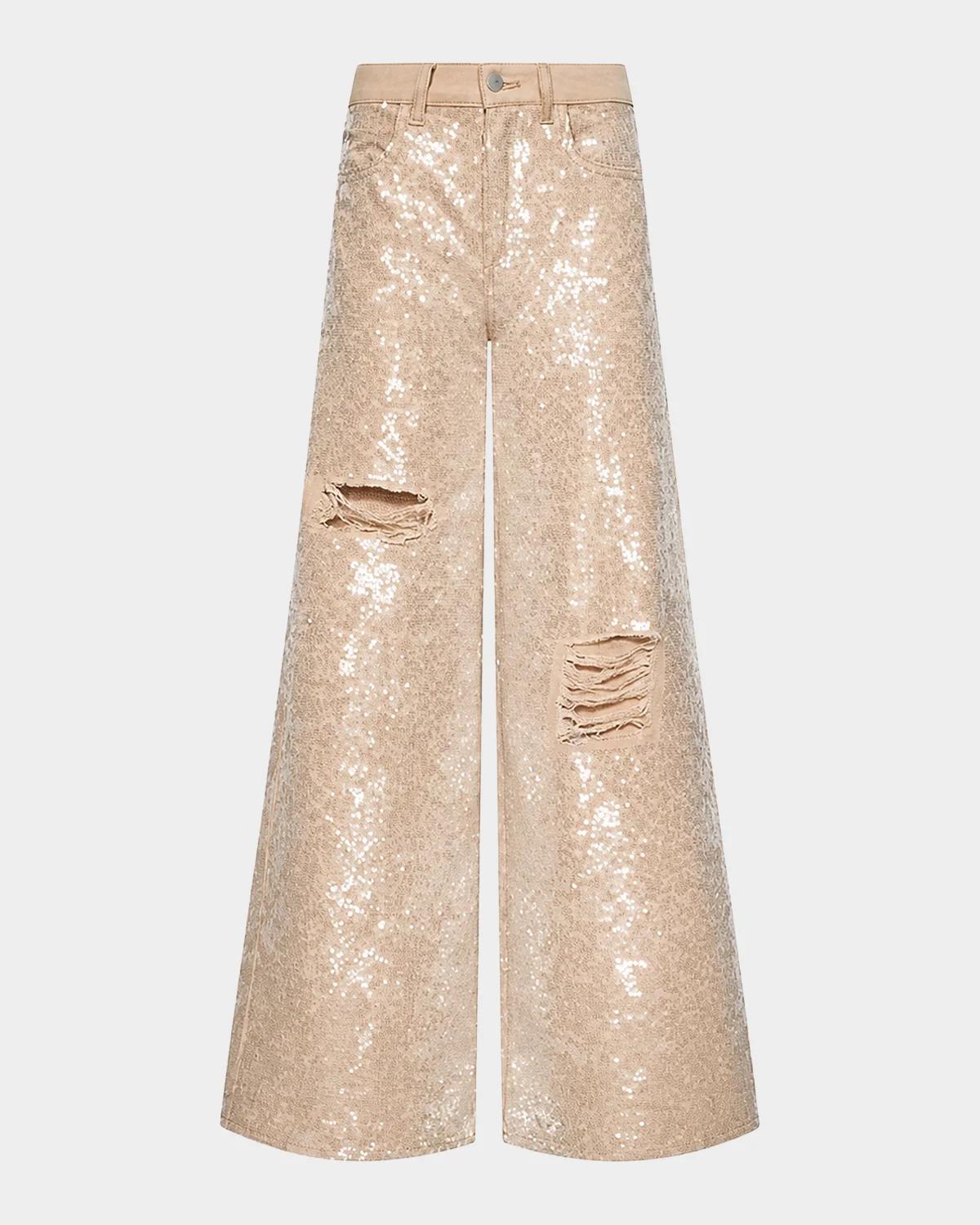 L & apos;AGENCE Quincy Sequined Wide-Leg Jeans