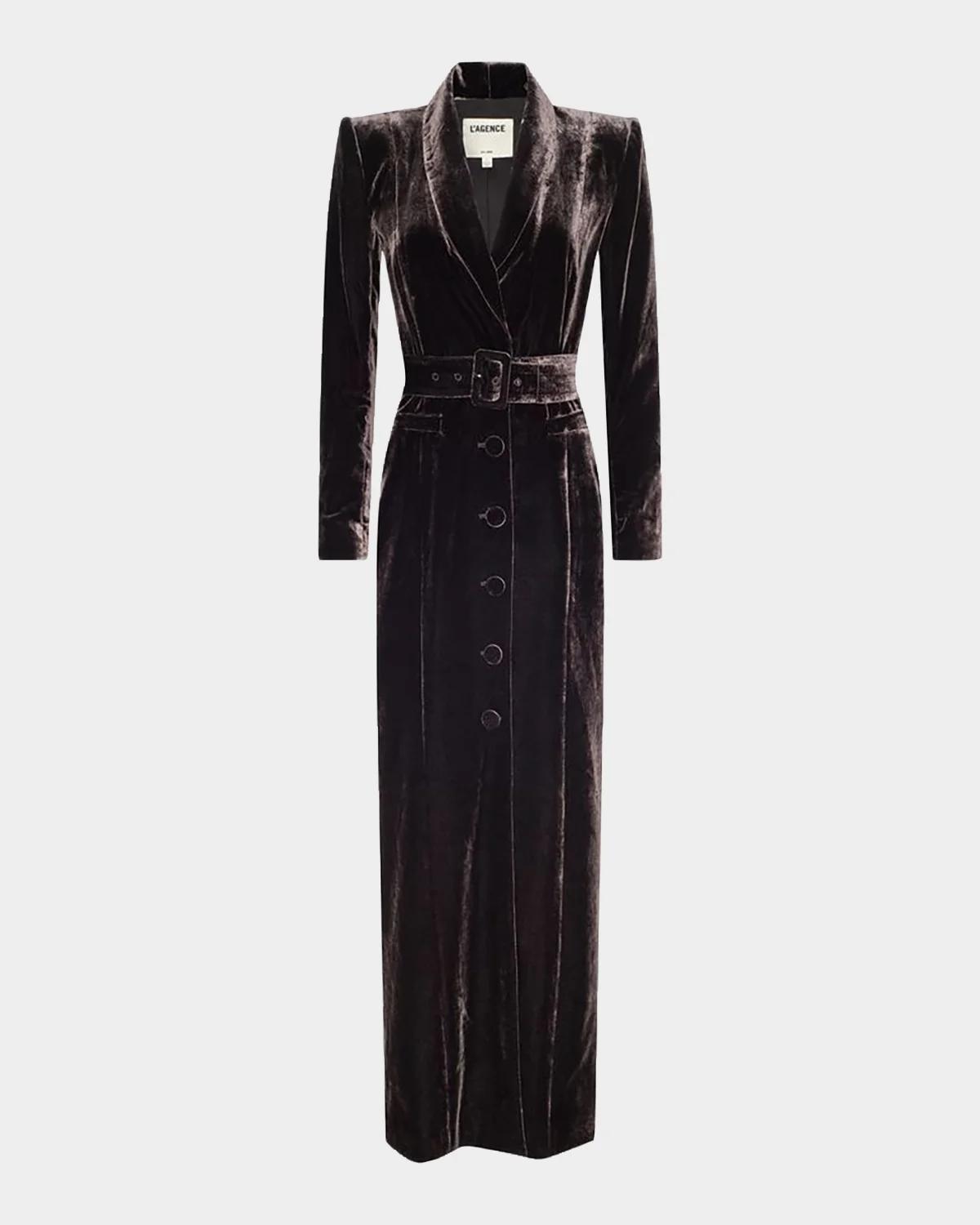 L & apos;AGENCE Raini Velvet Shawl-Collar Maxi Coat
