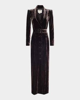 L & apos;AGENCE Raini Velvet Shawl-Collar Maxi Coat