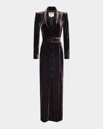 L & apos;AGENCE Raini Velvet Shawl-Collar Maxi Coat