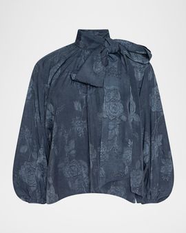 L & apos;AGENCE Rhett Oversized Floral Jacquard Blouse