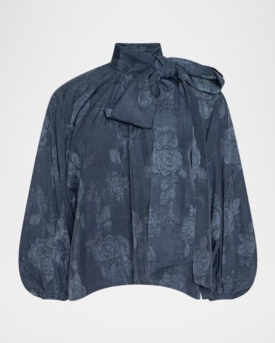 L & apos;AGENCE Rhett Oversized Floral Jacquard Blouse