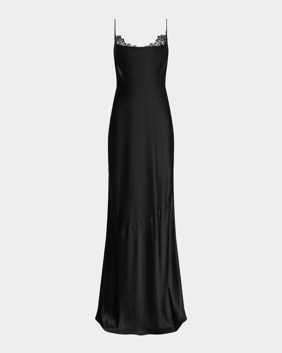 L & apos;AGENCE Selene Lace-Trim Silk Gown