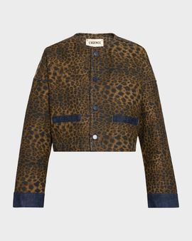 L & apos;AGENCE Verona Leopard-Print Crop Denim Jacket