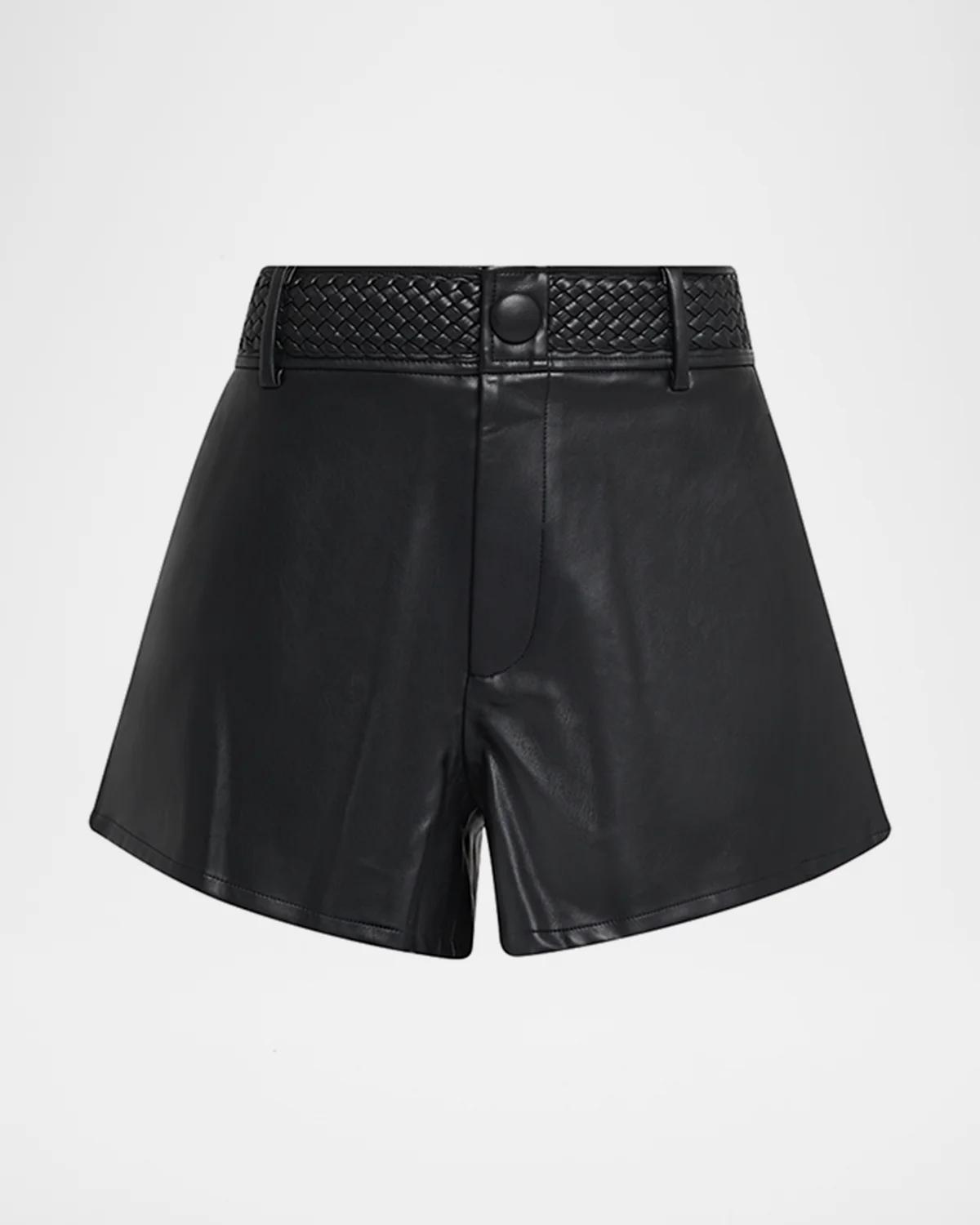 L & apos;AGENCE Virelle Braided-Waistband Faux-Leather Shorts