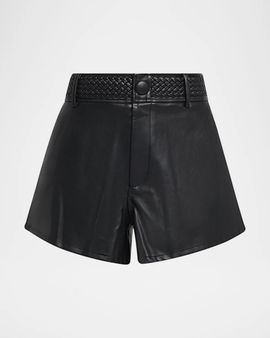 L & apos;AGENCE Virelle Braided-Waistband Faux-Leather Shorts