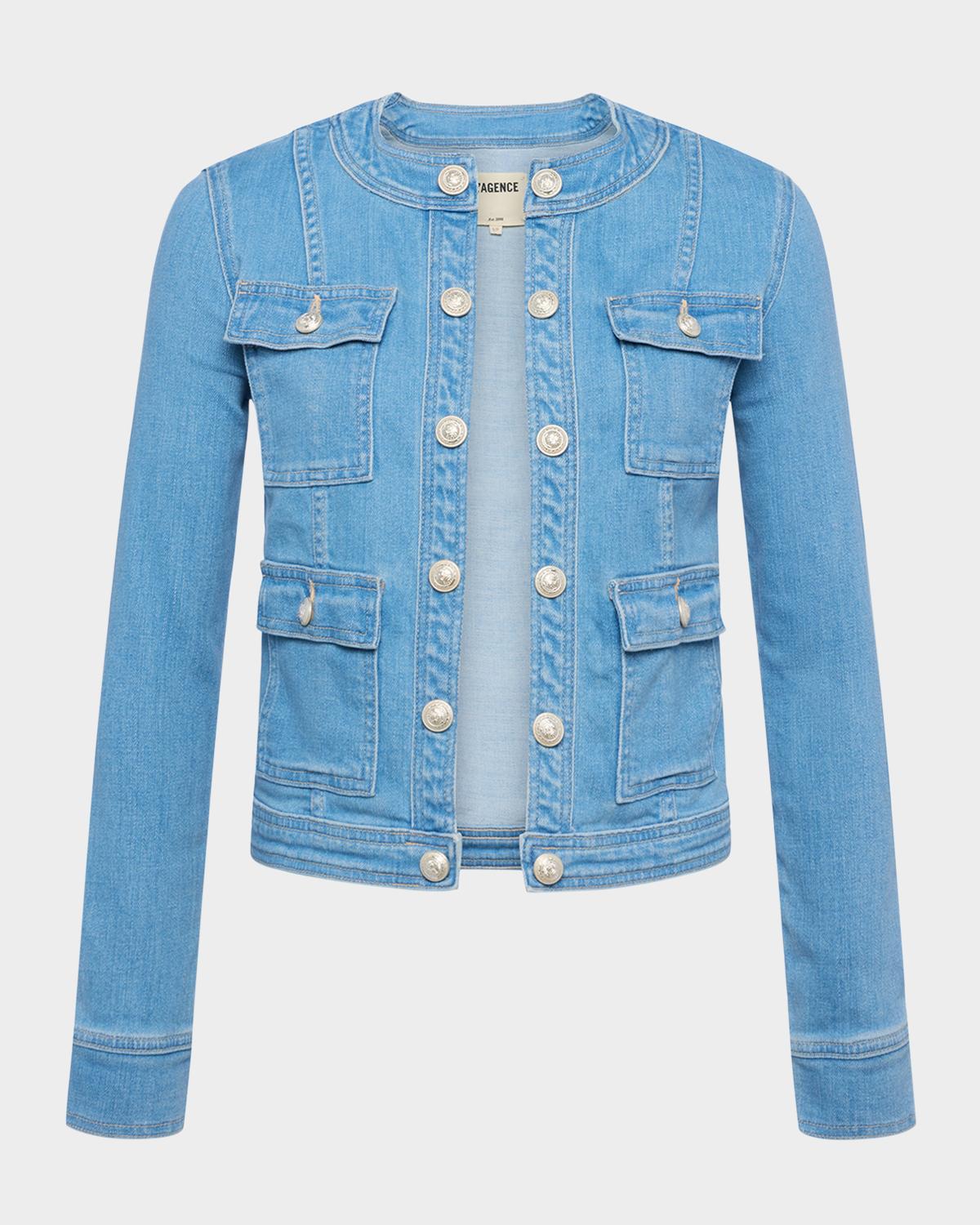 L & apos;AGENCE Yari Faded Collarless Denim Jacket