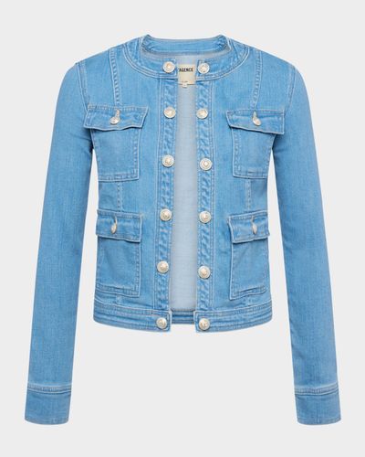 L & apos;AGENCE Yari Faded Collarless Denim Jacket