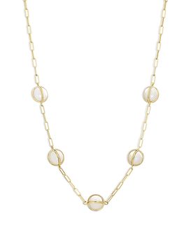 L. Klein L. Klein 18K Yellow Gold Celeste Cultured Freshwater Pearl Paperclip Link Chain Collar Necklace, 16-18