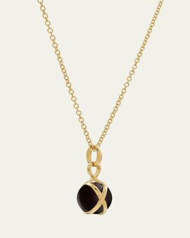 L. Klein Prisma 18k Gold & Black Agate Small Pendant Brilliant Chain Necklace