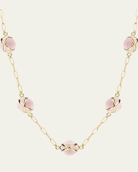L. Klein Prisma 18k Gold Paperclip Chain Necklace with Rose Quartz