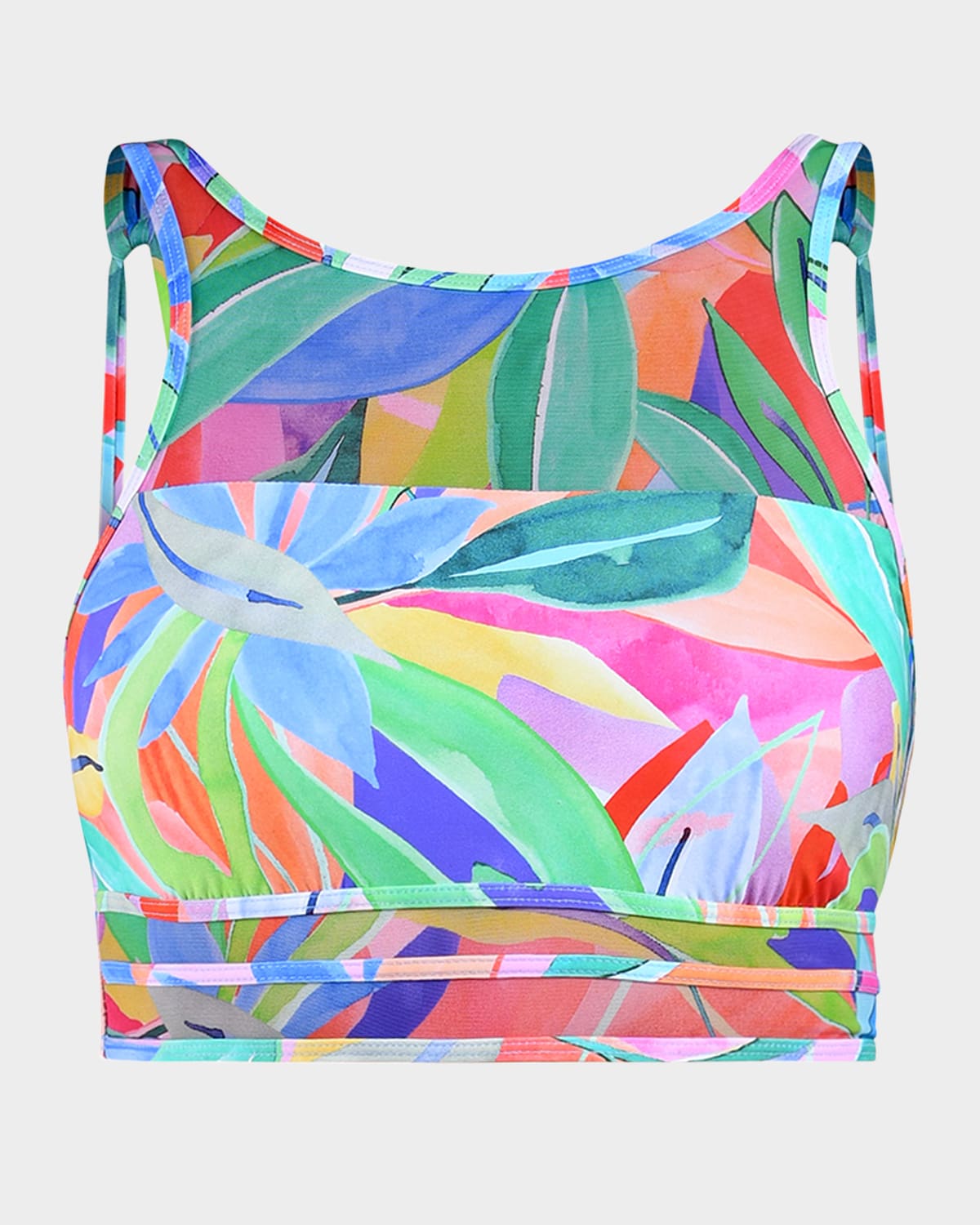 La Blanca Tropi-Flage High-Neck Midline Bikini Top