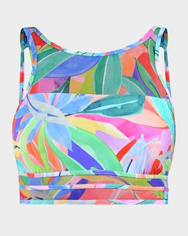 La Blanca Tropi-Flage High-Neck Midline Bikini Top