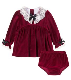 La Coqueta La Coqueta Baby lace-trimmed velvet dress and bloomers set