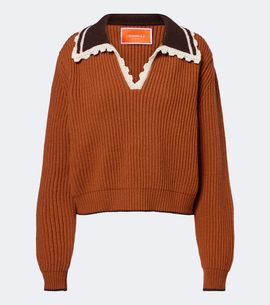 La DoubleJ La DoubleJ Crochet-trimmed wool-blend polo sweater