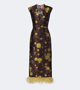 La DoubleJ La DoubleJ Devon feather-trimmed jacquard midi dress