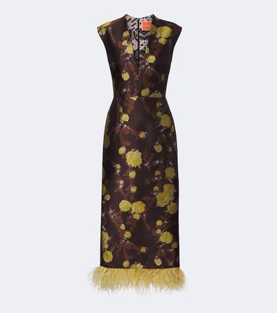 La DoubleJ La DoubleJ Devon feather-trimmed jacquard midi dress