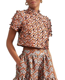 La Doublej La DoubleJ Juliet Embroidered Crop Top