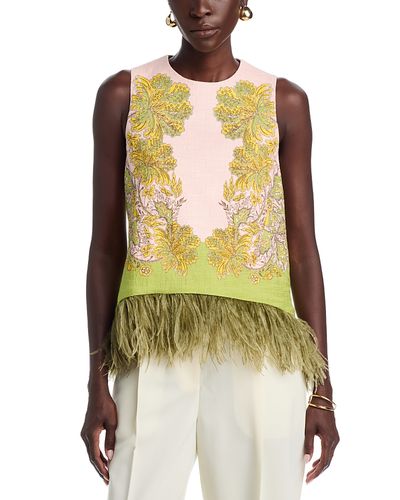 La Doublej La DoubleJ La Scala Feather Trim Top