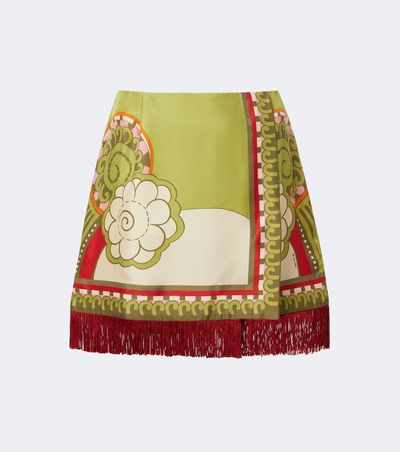 La DoubleJ La DoubleJ Printed fringe-trimmed silk miniskirt