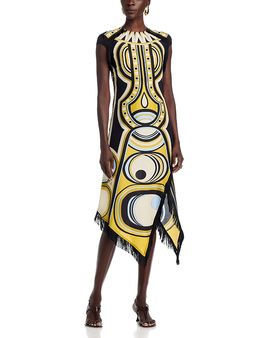La Doublej La DoubleJ Silk Fringe Trim Midi Dress