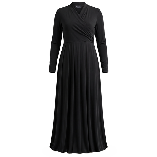 La Enceinte La Enceinte Maternity Mock Wrap Long Sleeve Pleated Maxi Dress