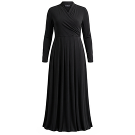 La Enceinte La Enceinte Maternity Mock Wrap Long Sleeve Pleated Maxi Dress