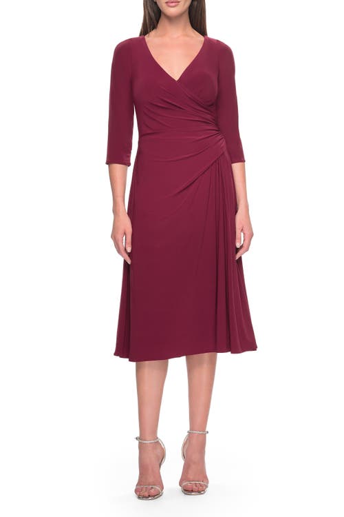 La Femme La Femme Chic Tea Length Jersey Dress with Ruching