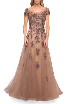 La Femme La Femme Gorgeous Beaded and Tulle A-line Gown