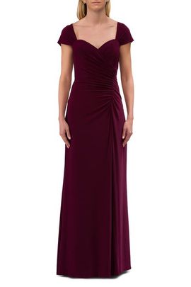 La Femme La Femme Jersey Evening Dress with Cap Sleeves and Ruching