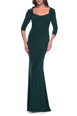 La Femme La Femme Long Jersey Evening Dress with Square Neckline and Sleeves