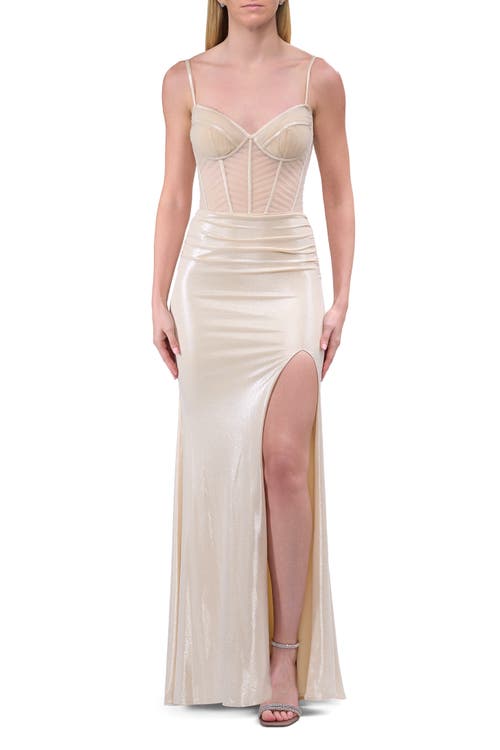 La Femme La Femme Metallic Prom Dress with