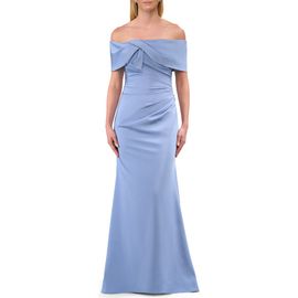 La Femme La Femme Off-the-Shoulder Gown with Draped Bow Detail