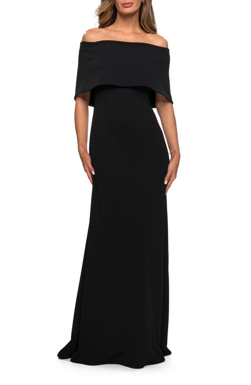 La Femme La Femme Off the Shoulder Jersey Gown with Column Skirt