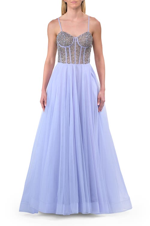 La Femme La Femme Rhinestone Embellished Corset with Lace Up Back and Tulle Skirt