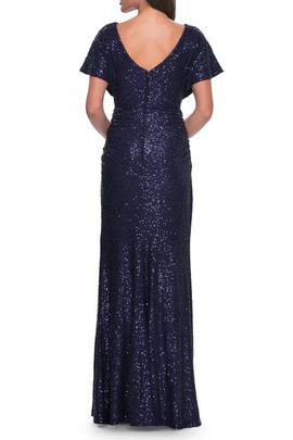 La Femme La Femme Sequin Stretch Evening Dress with High Neckline and Dolman Sleeves