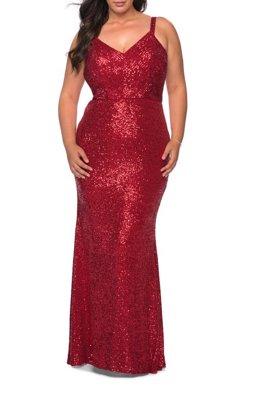 La Femme La Femme Sequined Curvy Dress with Criss Cross Back