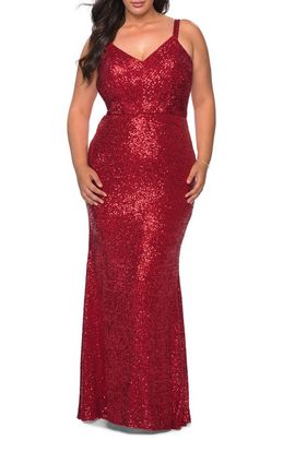 La Femme La Femme Sequined Curvy Dress with Criss Cross Back